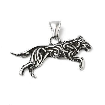 304 Stainless Steel Manual Polishing Pendants, Wolf Charms, Antique Silver, 22x45x4.5mm, Hole: 4x8mm