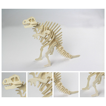 Wood Assembly Animal Toys for Boys and Girls, 3D Puzzle Model for Kids, Spinosaurus, Linen, Finished: 240x105x220mm