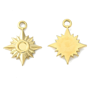 304 Stainless Steel Pendant Cabochon Settings, Star, Real 14K Gold Plated, Tray: 2mm, 12.5x10.5x1.5mm, Hole: 1.2mm