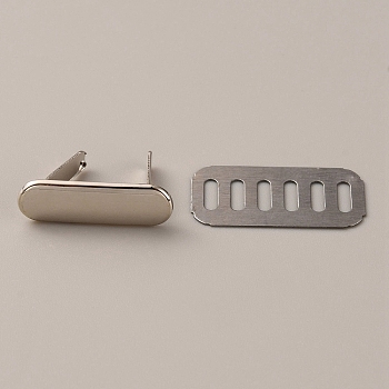 Zinc Alloy Bag Decorative Clasps, Stamping Blank Tags, with Iron Shim, Oval, Platinum, 2.3x0.7x0.15cm