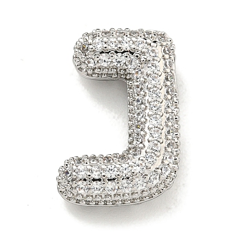 Platinum Plated Brass Micro Pave Cubic Zirconia Pendants, Letter Charms, Letter J, 22x19.5x6mm, Hole: 3.5x2mm