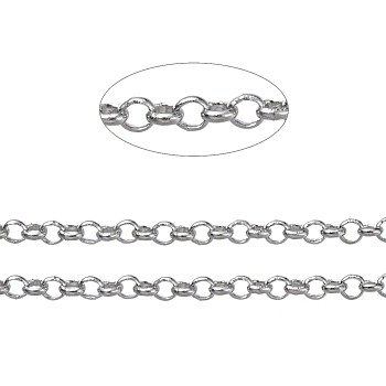 Brass Rolo Chains, Belcher Chains, Soldered, Long-Lasting Plated, with Spool, Cadmium Free & Nickel Free & Lead Free, Platinum, 2.4x0.8mm, about 301.83 Feet(92m)/roll