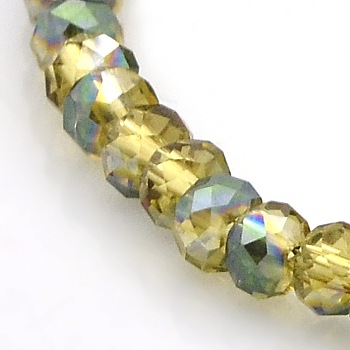 Half Rainbow Plated Faceted Rondelle Electroplate Glass Beads Strands, Dark Goldenrod, 4x3mm, Hole: 1mm, about 120pcs/strand, 16 inch