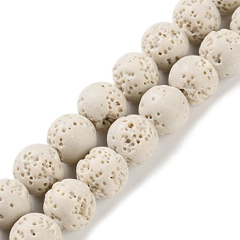 Synthetic Lava Rock Dyed Beads Strands, Round, Floral White, 10mm, Hole: 1mm, about 41pcs/strand, 15.20''(38.6cm)