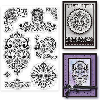 PVC Plastic Stamps, for DIY Scrapbooking, Photo Album Decorative, Cards Making, Stamp Sheets, Skull Pattern, 16x11x0.3cm