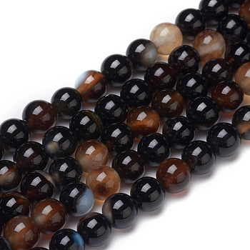 Natural Black Agate Beads Strands, Dyed & Heated, Grade B, Round, 6mm, Hole: 1.2mm, about 63pcs/strand, 14.76 inch(37.5cm)