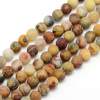 Frosted Natural Crazy Lace Agate Round Bead Strands, Crazy Lace Agate, 8mm, Hole: 1mm, about 47~49pcs/strand, 14.9~15.6 inch