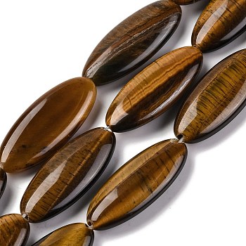 Natural Tiger Eye Beads Strands, Flat Oval, 29~30x12x5.5mm, Hole: 0.7mm, about 13pcs/strand, 14.96''(38cm)