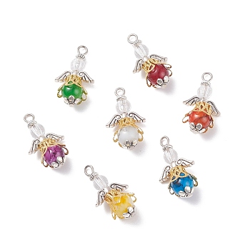 Baking Painted Glass Beaded Pendants Set, with Iron & Alloy Findings, Acrylic Beads, Angel, Mixed Color, 28.5x15.5x11.5mm, Hole: 4x2.5mm, 7pcs/set