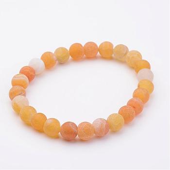 Natural Weathered Agate(Dyed) Stretch Beads Bracelets, Goldenrod, 2 inch(50mm)