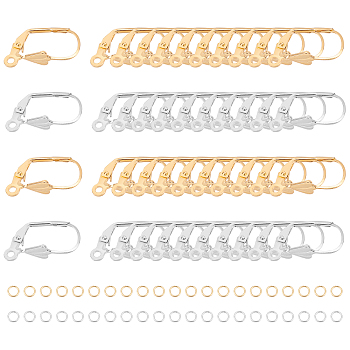 60Pcs 2 Color 304 Stainless Steel Leverback Earring Findings, with 60Pcs Jump Rings, Golden & Stainless Steel Color, 19x12x6mm, Hole: 1.5mm, Pin: 0.8mm, 30Pcs/color