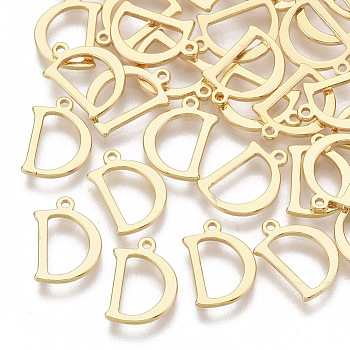 Brass Charms, Nickel Free, Flat Round with Letter, Letter D, Real 18K Gold Plated, 11.5x8x1mm, Hole: 0.8mm