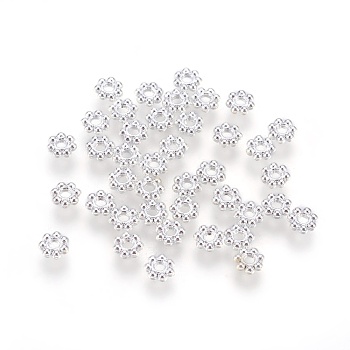 Tibetan Style Flower Spacers, Lead Free, Silver Color Plated, 4x1mm, Hole: 1mm