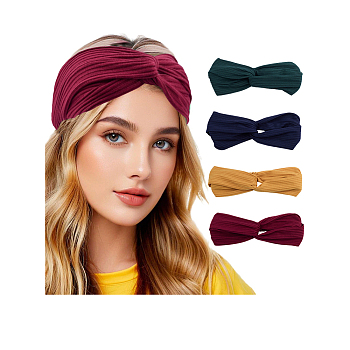 4Pcs 4 Colors Polyester Elastic Headbands, Hair Accessories for Women Girls, Mixed Color, 52x235mm, 1pc/color
