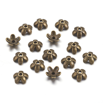 Tibetan Style  Zinc Alloy Bead Caps, Lead Free,Cadmium Free and Nickel Free, Flower, Antique Bronze Color, 6.5x3mm, Hole: 1mm