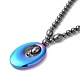 Synthetic Non-magnetic Hematite Oval Pendant Necklace with Round Beaded Chains(NJEW-R259-02)-2