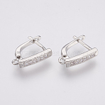 Brass Micro Pave Cubic Zirconia Hoop Earring Findings with Latch Back Closure, Clear, Platinum, 16x3x13mm, Hole: 1.2mm, Pin: 1.2mm(ZIRC-K075-34P)