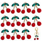 12Pcs Alloy & Rhinestone & Plastic Pendants, Cherry Charms, Golden, 36x30.5x13.5mm, Hole: 3.5mm(FIND-FG0004-29)