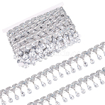 Polyester Tassel Lace Ribbon, Sparkle Paillette Lace Trim with Silver Color Plastic Rhinestone Fringe Trimming, for Garment Accessories, Silver, 1-7/8 inch(48.5mm), about 9.84 Yards(9m)/pc(OCOR-WH0079-75D)