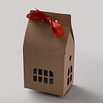 House Shaped Paper Candy Storage Boxes with Window, Christmas Gingerbread Man Gift Boxes with Red Ribbon, BurlyWood, 10x7x17.5cm(CON-WH0095-237A)