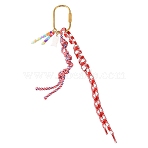 Natural Freshwater Shell with Polyester & Spandex Cord Pendant Decorations, with Brass Screw Clasps, Golden, Colorful, 280mm(HJEW-YW00479)