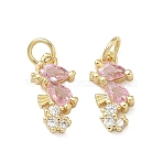 Brass Micro Pave Cubic Zirconia Charms, Sea Horse Charms, Real 16K Gold Plated, 14x7x3mm, Jump Ring: 5x1mm, Inner Diameter: 3.5mm(KK-F930-06G)