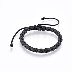Braided Leather Cord Bracelets, with Waxed Cord, Black, 2 inch(5cm)~3-1/8 inch(8cm)(BJEW-F347-10B)