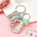 Resin & Acrylic & Faux Suede Tassel Keychain, with Alloy Clasp and Iron Rings, Letter U, 0.9cm(KEYC-YW00126-21)