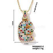 Brass Pave Colorful Cubic Zirconia Letter Pendant Box Chain Necklaces, Golden, Letter E, 15.75 inch(40cm)(NU0575-5)