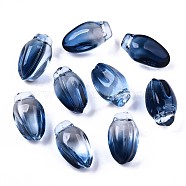 Transparent Spray Painted Glass Beads, Flower, Prussian Blue, 15x9x8mm, Hole: 1.2mm(GLAA-N035-013-F03)