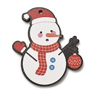 Wood Pendants, Christmas Theme Charms, Snowman, 45x40x2.5mm, Hole: 2mm(WOOD-Z003-02D)