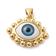 Real 18K Gold Plated Brass Pendants, with Acrylic, Evil Eye, Steel Blue, 19x23x7mm, Hole: 5x3.5mm(KK-A198-06G)