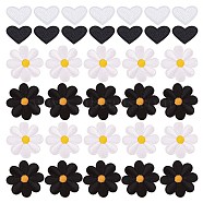 Gorgecraft 60Pcs 4 Style Sunflower & Love Heart Shape Computerized Embroidery Cloth Iron on/Sew on Patches, Costume Accessories, Appliques, Mixed Color, 20~40x26~40x1~1.5mm, 15pcs/style(DIY-GF0006-77)