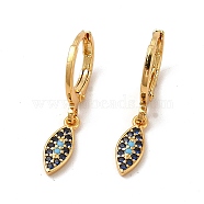 Rack Plating Brass Micro Pave Cubic Zirconia Leverback Earrings, Long-Lasting Plated Eye Dangle Earring for Women, Cadmium Free & Lead Free, Real 18K Gold Plated, 24.5mm, Pin: 1mm(EJEW-P221-34G)