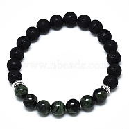 Natural Gemstone Beads Stretch Bracelets, with Synthetic Lava Rock Beads and Alloy Beads, Round, Inner Diameter: 2-1/8 inch(5.5cm), Beads: 8.5mm(BJEW-R309-02-A06)