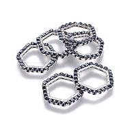 MIYUKI & TOHO Handmade Japanese Seed Beads, with 304 Stainless Steel Link Rings, Loom Pattern, Hexagon, Silver, Dark Gray, 15~15.5x16x1.8~2mm(SEED-A028B-S-24S)