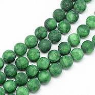 Natural White Jade Bead Strands, Dyed, Frosted, Round, Green, 10~11mm, Hole: 1.5mm, about 38~39pcs/strand, 14.9 inch(G-R297-10mm-53)
