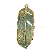 Tibetan Style Alloy Pendants, Feather, Antique Bronze & Green Patina, 44x17x2mm, Hole: 1.5mm(PALLOY-YW0001-33)