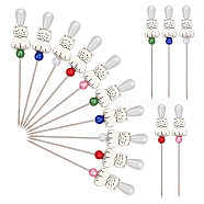 50Pcs 5 Colors Iron Head Pins, Dressmaking Pin for DIY Sewing Crafts, with Acrylic Imitation Pearl & Tibetan Style Alloy Cat, Mixed Color, 55mm, Pin: 0.6mm, 10pcs/color(DIY-AB00031)