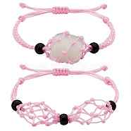 Adjustable Braided Nylon Cord Macrame Pouch Bracelet Making, with Glass Beads, Pink, Inner Diameter: 1-7/8~3-1/4 inch(4.7~8.4cm), 2 styles, 1pc/style, 2pcs/set(AJEW-SW00013-01)