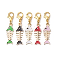 Alloy Enamel Fishbone Pendant Decorations, with Zinc Alloy Lobster Claw Clasps, Mixed Color, 32mm(HJEW-JM01499)