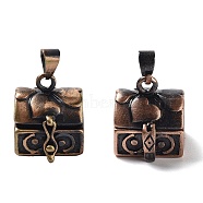 Carved Cuboid Rack Plating Brass Prayer Box Pendants, Wish Box, Nickel Free, Red Copper, 17x16x18mm, Hole: 5x3mm(KK-L101-16R-NF)