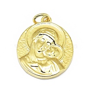 Brass Pendants, Long-Lasting Plated, with Jump Rings, Flat Round with Virgin Mary, Real 18K Gold Plated, 20.5x16x3mm, Hole: 3mm(KK-M207-C02-01G)