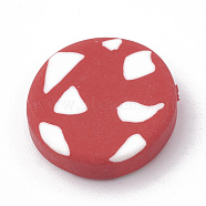 Handmade Polymer Clay Beads, Flat Round, Red, 18.5~21x5~6.5mm, Hole: 1~2mm(CLAY-N001-03C)