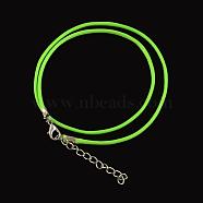 Waxed Cotton Cord Necklace Making, with Alloy Lobster Claw Clasps and Iron End Chains, Platinum, Lawn Green, 17.4 inch(44cm)(MAK-S032-1.5mm-116)