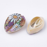 Printed Natural Cowrie Shell Beads, No Hole/Undrilled, Colorful, 20~25x14~16x5~7mm(X-SHEL-S274-27D)