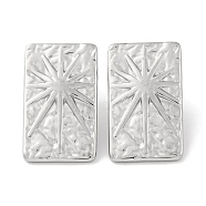 304 Stainless Steel Rectangle with Sun Stud Earrings, Silver, 23x14mm(EJEW-D281-27S)