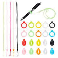 20 Strands Rubber Lanyard Straps, with Plastic Finding & 100Pcs Silicone Pendant, Mixed Color, 15.3 inch, 5 colors, 4 strand/color, 20 strands(MOBA-GA0001-03)