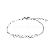 Simple Stainless Steel Mama Link Chain Bracelets for Mother's Day, Silver, show in picture(QW8429-10)