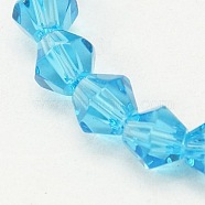 Half-Handmade Transparent Glass Beads Strands, Bicone, Dodger Blue, 6mm, Hole: 1mm, about 46pcs/strand, 10.63 inch(X-GB6mmC19)